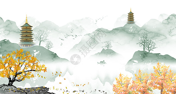 寺庙风景唯美中国风设计图片