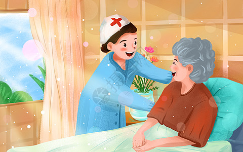 护士照顾病人插画图片