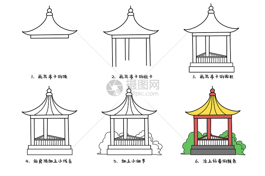 双层凉亭简笔画图片