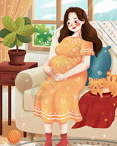 母亲节幸福孕妈妈插画背景图片