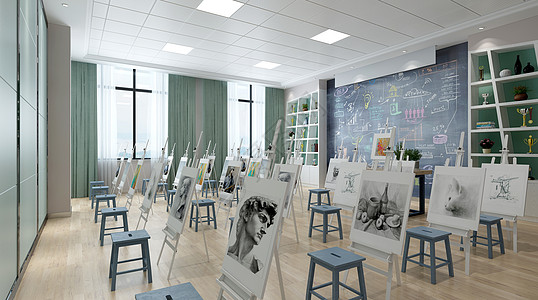 美术教室3D教室场景设计图片