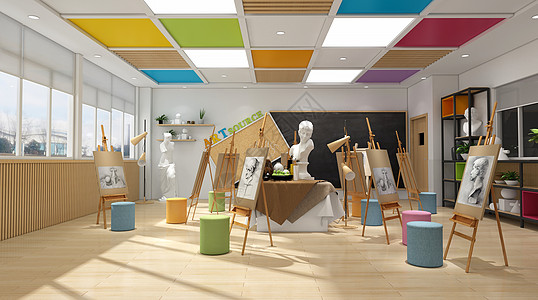 美术教室3D教室场景设计图片
