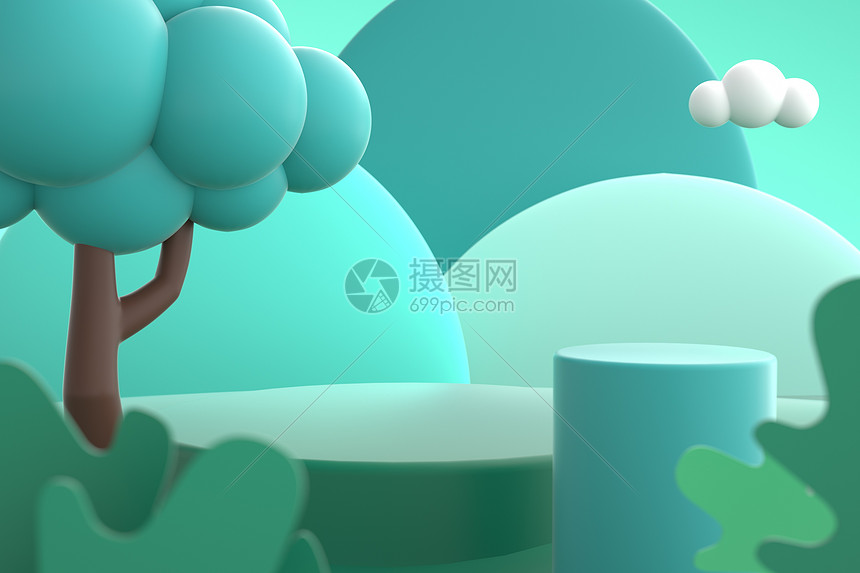 C4D三维插画绿色背景图片