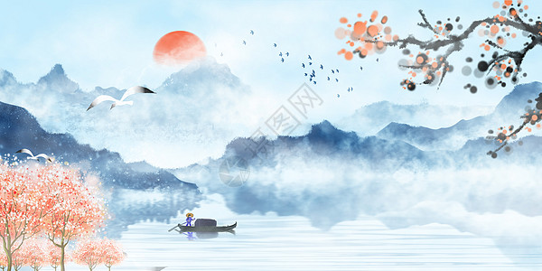 云雾中的山脉中国风背景设计图片