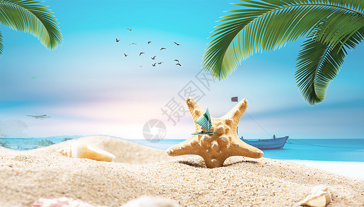 大海天空小清新夏日沙滩背景设计图片
