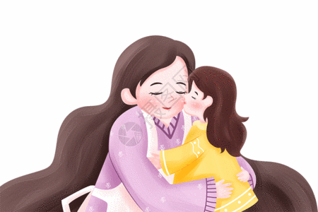 抱着妈妈的孩子亲吻母亲的孩子GIF高清图片