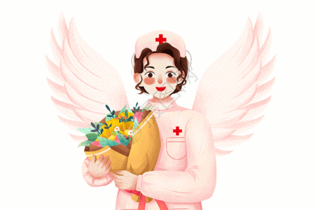 护士天使抱着鲜花的白衣天使GIF高清图片