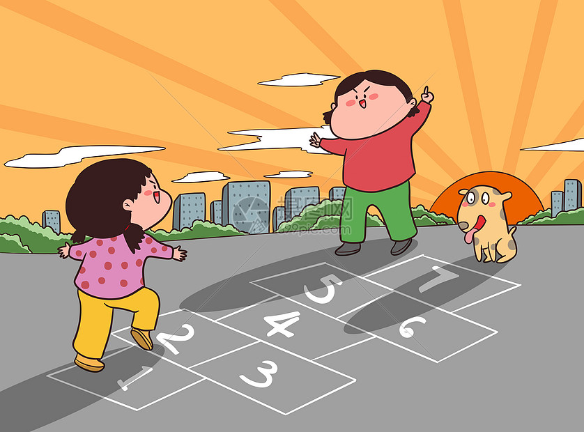 儿童节童年回忆跳格子插画图片下载-正版图片401734211-摄图网