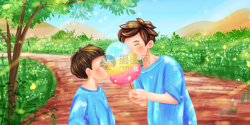 兄弟俩快乐地吃着彩虹棉花糖图片