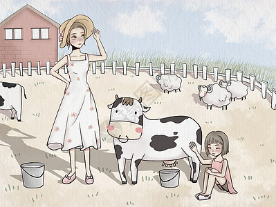 农场生活挤牛奶图片