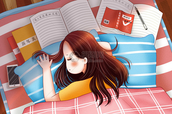 在床上看书睡着的女孩图片