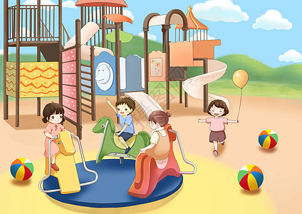 孩子玩耍儿童节游乐场插画