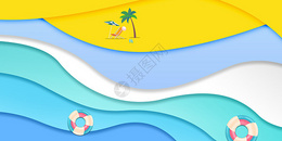 夏季小清新剪纸风沙滩海边背景图片