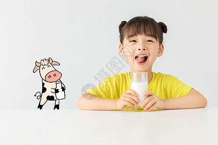 创意摄影插画奶牛和女孩背景图片