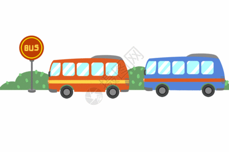 手绘卡通巴士车站分割线装饰边框GIF图片