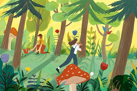 森林探险儿童插画图片