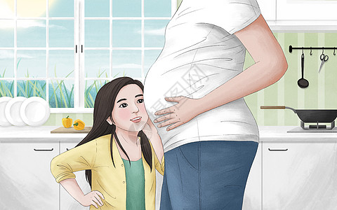 孕妇肚子二胎时代插画