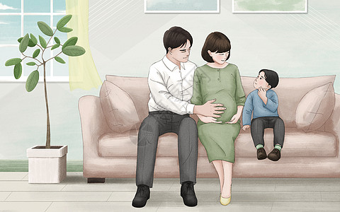 关爱孕妇二胎家庭插画