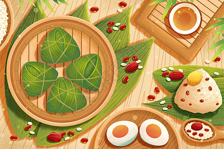 端午节美味粽子插画背景图片
