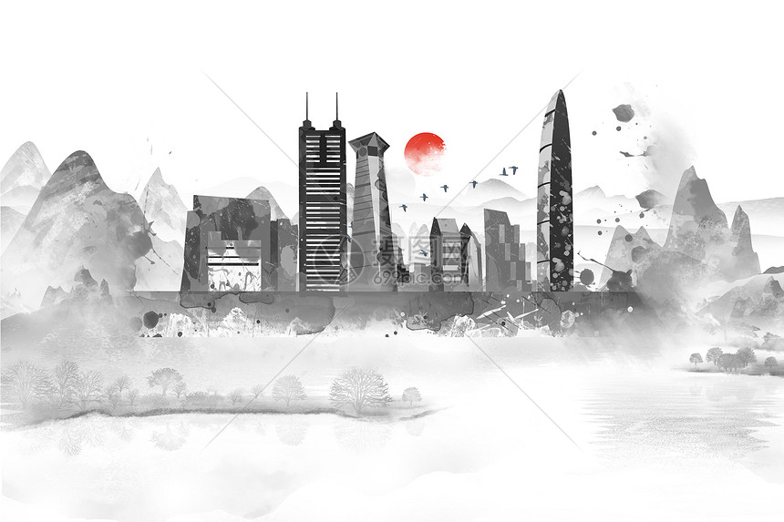 水墨地标深圳地王大厦插画图片下载-正版图片401742540-摄图网