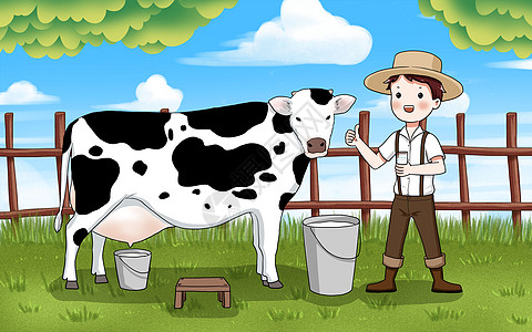 奶牛和农夫牧场奶牛场高清图片