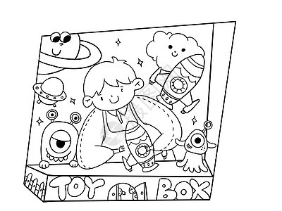 儿童节男孩玩玩具简笔画图片