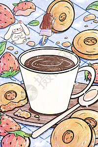 面包壁纸下午茶咖啡插画