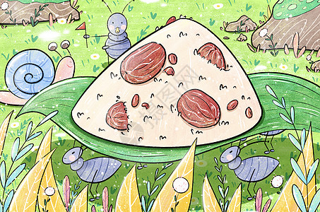 仓库搬蚂蚁搬粽子手绘插画插画