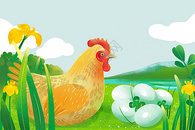 绿壳土鸡蛋包装插画图片