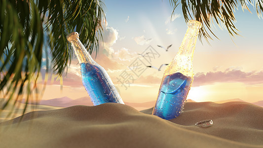 夏日创意沙滩饮料背景图片