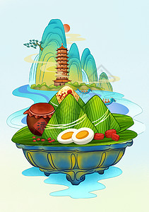 博物馆海报传统端午节日粽子插画