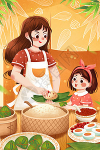 端午节包粽子插画图片