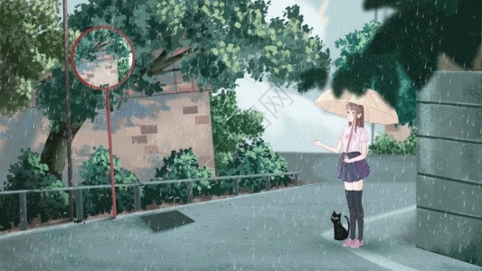 夏季高温暴雨梅雨路边躲雨插画GIF图片