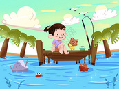 小暑河边戏水的小女孩图片