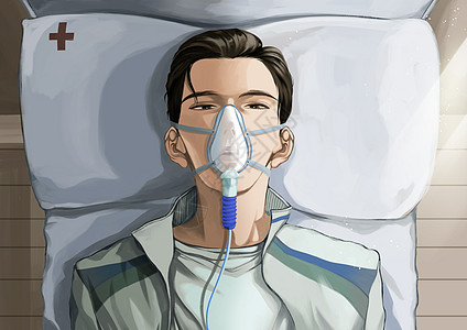 世界防治哮喘日躺在医院病床上的病人插画插画