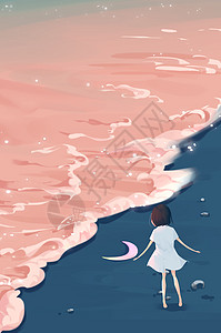 夏日夜晚海边少女手机壁纸图片素材