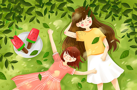 树荫插画夏天树荫下乘凉插画插画