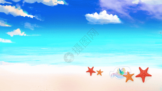 清凉夏日沙滩海边背景视频GIF图片