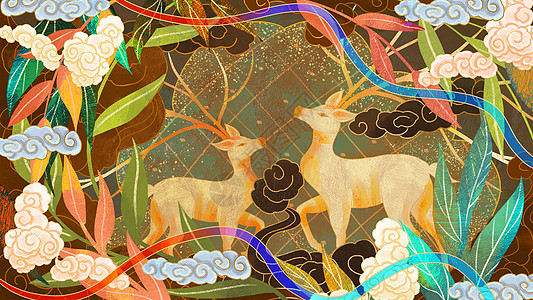 敦煌壁画双鹿背景图片