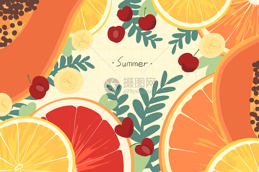夏日水果壁纸背景插画图片下载 正版图片 摄图网