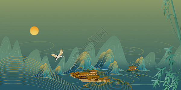 线条山水中国风立体山水背景设计图片