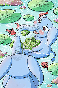 小象吃粽子手绘插画图片