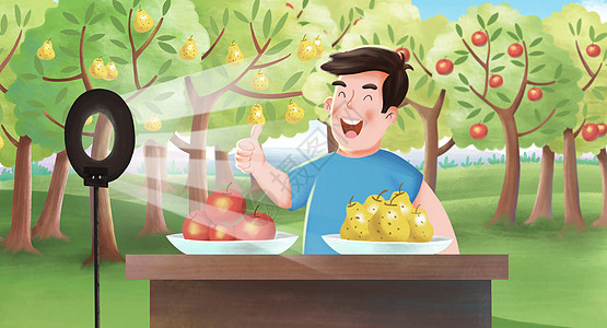 泰国果园农产品直播带货插画