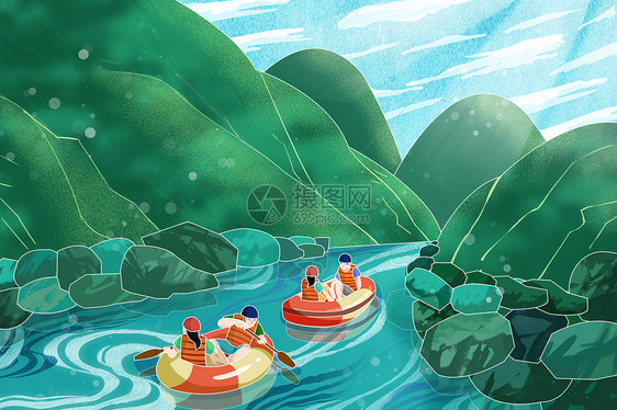 夏日漂流插画图片