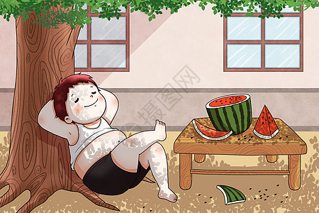 夏天在树下乘凉吃西瓜图片
