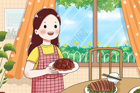 吃肉贴秋膘母亲节做饭高清图片