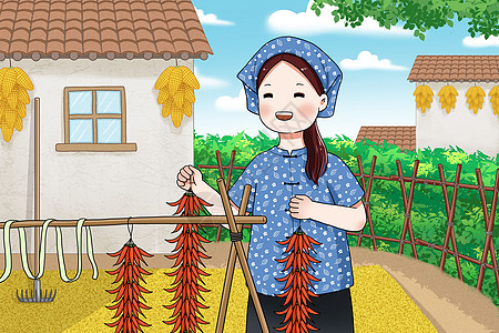 晒 粉条晒秋节晒辣椒插画
