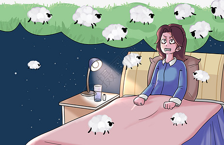 羊夜晚失眠插画