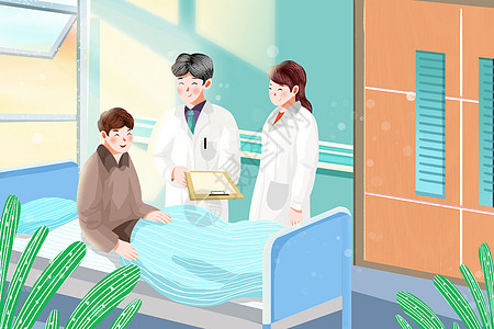 卡通清新温馨中国医师节看病插画图片