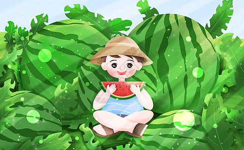 大暑之吃西瓜的男孩子背景图片